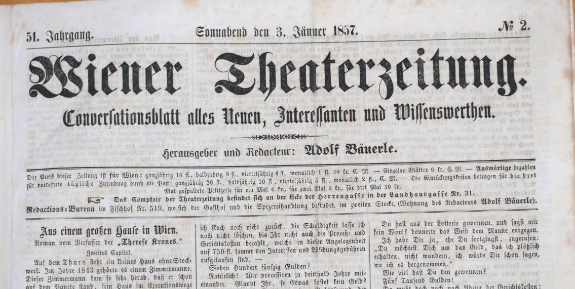BUERLE, ADOLF (HRG.): - Wiener allgemeine Theaterzeitung. Conversationsblatt alles Neuen, Interessanten und Wissenswerthen..