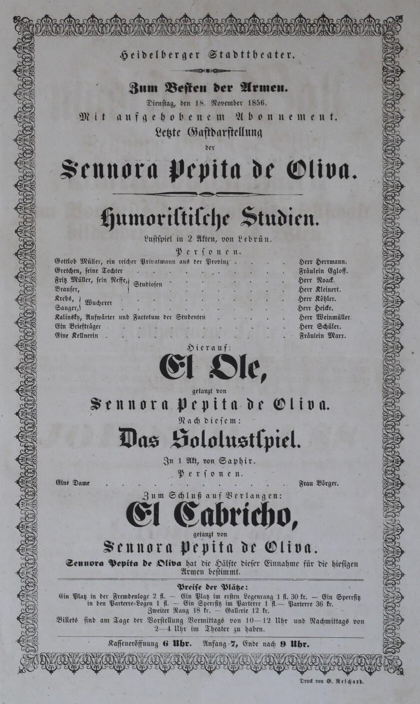  - Heidelberger Stadttheater. Letzte Gastdarstellung der Senora Pepita de Oliva..