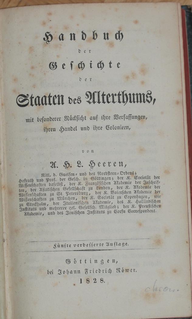 HEEREN, A. H. L.: - Handbuch der Geschichte der Staaten des Alterthums..