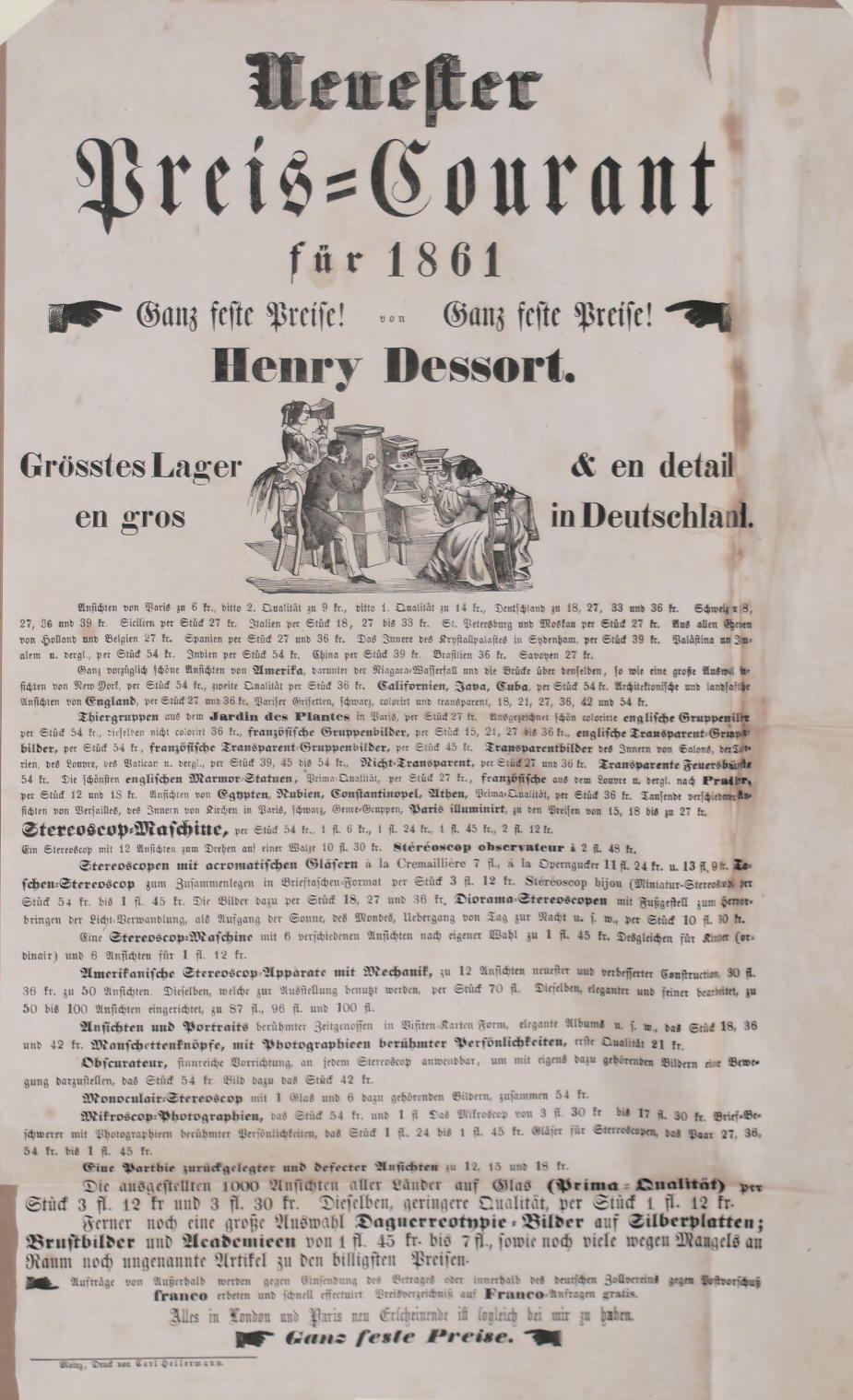  - Neuester Preis-Courant fr 1861 von Henry Dessort. Ganz feste Preise!.