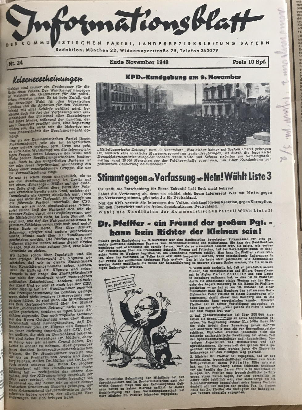  - Informationsblatt der Kommunistischen Partei Landesleitung Bayern. (Ab 9.10.1948:) Bayerische Volkszeitung. Wochenblatt der KPD Bayerns..