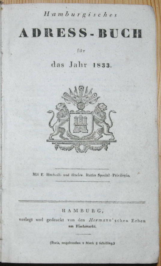  - Hamburgisches Adress-Buch fr das Jahr 1833..