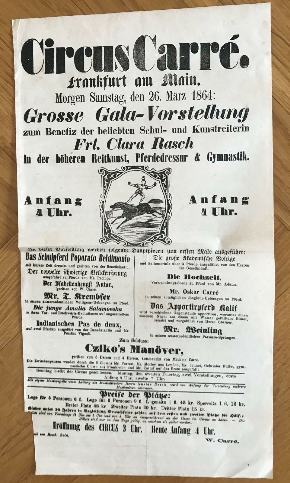  - Grosse Gala-Vorstellung zum Benefiz ... Frl. Clara Rasch in der hheren Reitkunst, Pferdedressur & Gymnastik..