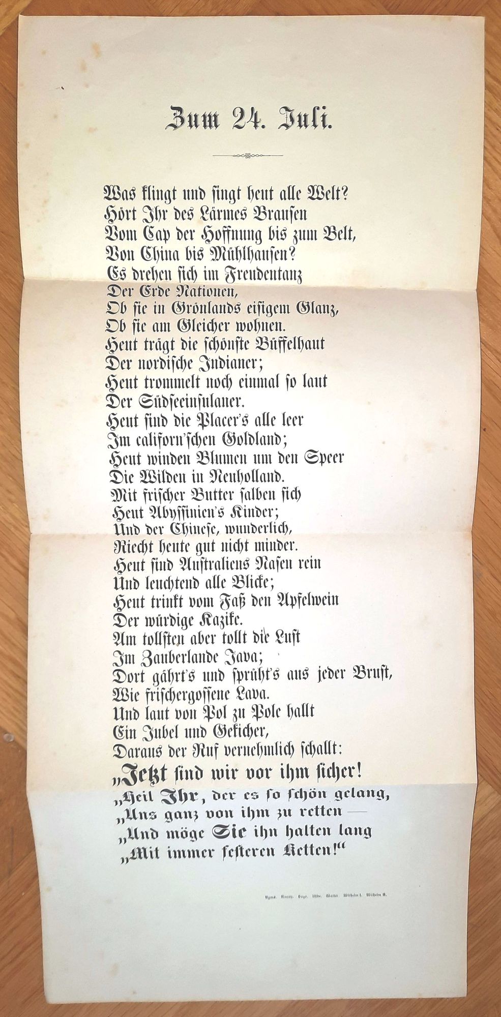  - Zum 24. Juli. - Hochzeitsgedicht auf die Vermhlung Friedrich Gerstckers mit Marie Luise Visscher (auch: Fischer) van Gaasbeek am 24. Juli 1863..