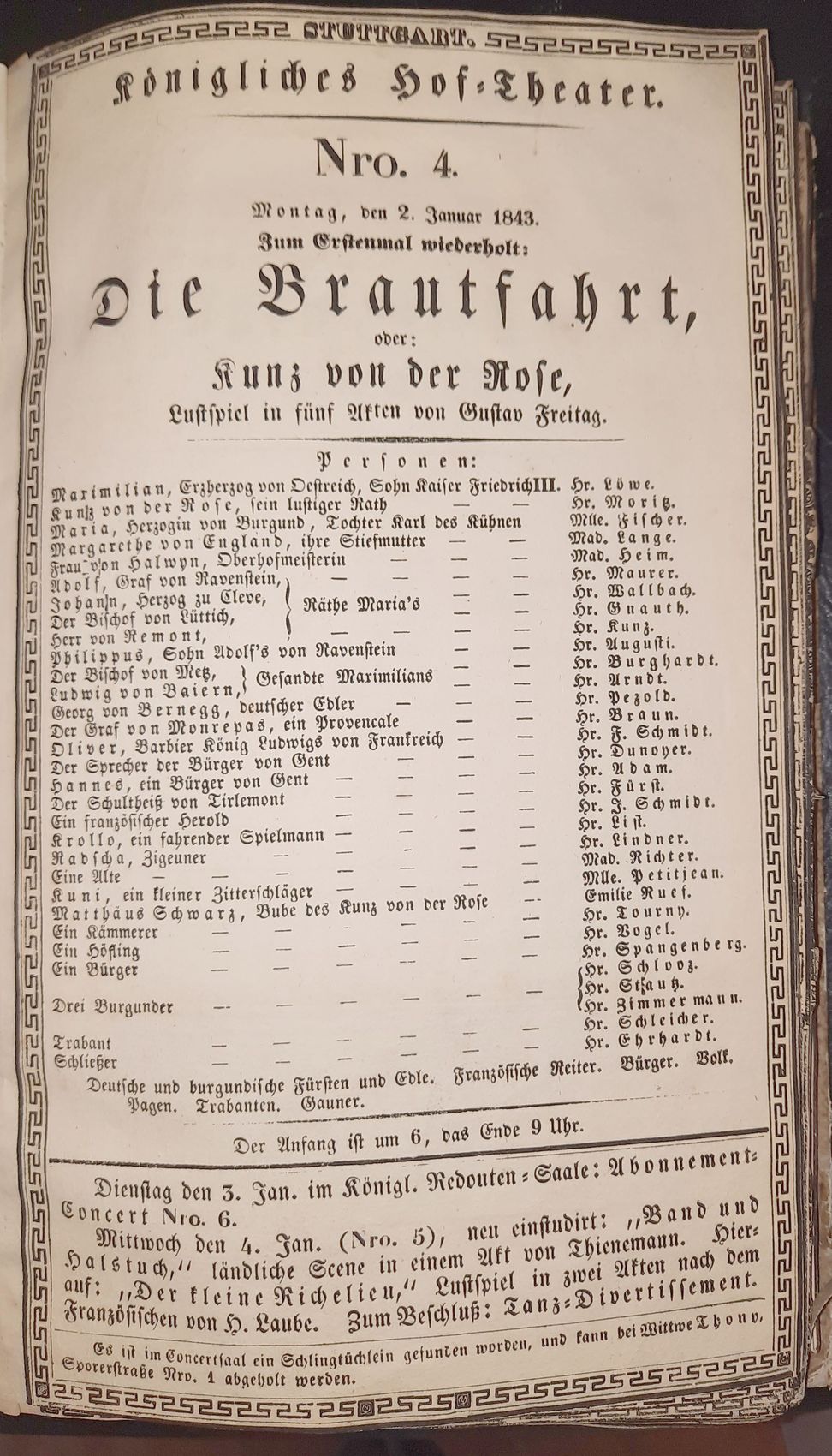 - Sammelband mit 226 Theaterzetteln zu verschiedensten Auffhrungen im Kniglichen Hof-Theater Stuttgart..