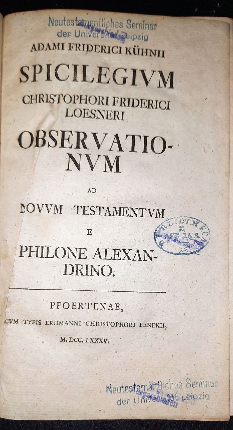 KHN, ADAM FRIEDRICH: - Spicilegium Christophori Friderici Loesneri Observationum Ad Novum Testamentum e Philone Alexandrino..